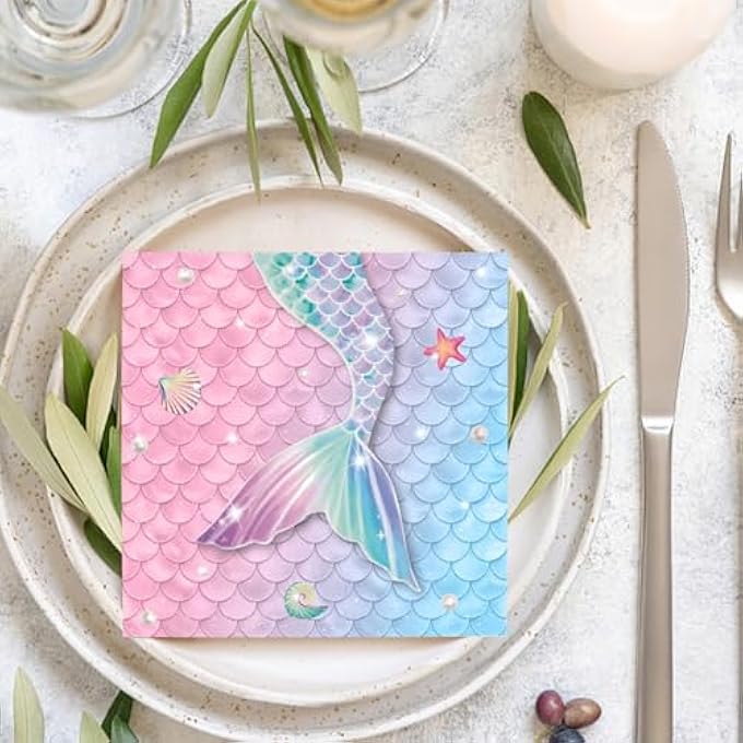 40 PIECES OF MERMAID PAPER TOWELS, CUTE NAPKINS, KIDS PARTY SUPPLIES, TABLECLOTH DECORATIONS, PARTY DECORATION SUPPLIES - Image 4